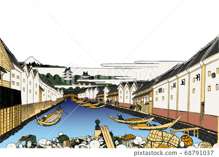 New Year's card Katsushika Hokusai Edo Nihonbashi white background New Year's card Katsushika Hokusai Edo Nihonbashi white background 68791037