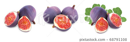 Fresh fig fruit with leaves isolated on white background. Set or collection 68791108