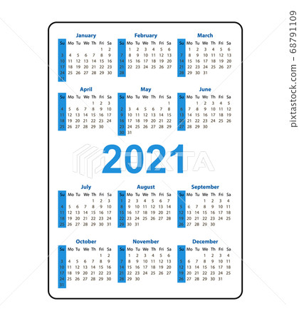 Vertical Pocket Calendar 2021 year. Week starts from Sunday. Vertical Pocket Calendar 2021 year. Week starts from Sunday. 68791109