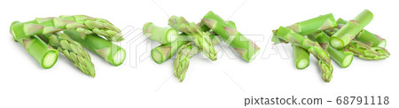 Fresh sprouts of asparagus isolated on white background. Set or collection Fresh sprouts of asparagus isolated on white background. Set or collection 68791118