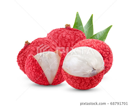 Lychee with leaves isolated on white background Lychee with leaves isolated on white background 68791701
