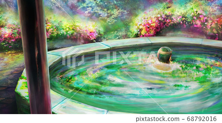 Illustration of an open-air bath on a sunny day 68792016