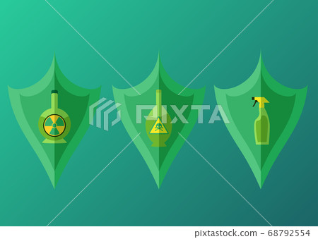 Set of vector flat shields with radioactive and hazardous chemicals 68792554