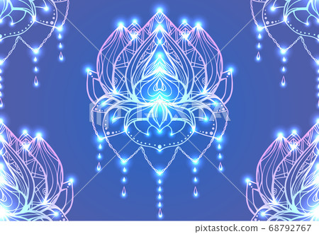 Seamless pattern with outline Lotus with boho pattern and bright spark. Vector element Seamless pattern with outline Lotus with boho pattern and bright spark. Vector element 68792767