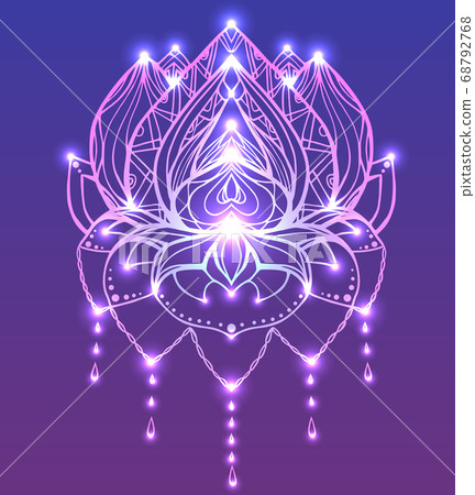 Outline Lotus with boho pattern and bright spark. Outline Lotus with boho pattern and bright spark. 68792768