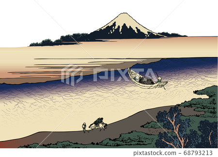 新年賀卡葛飾北齋釜山玉川白色背景 68793213