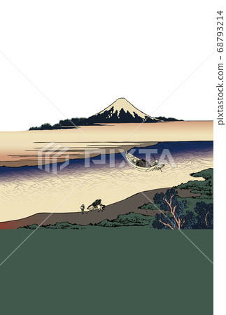 新年賀卡葛飾北齋釜山玉川垂直富士Naka白色背景 新年賀卡葛飾北齋釜山玉川垂直富士Naka白色背景 68793214