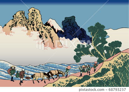 New Year's card Katsushika Hokusai, Minobu Kawaura Fuji 68793237
