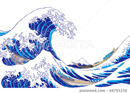 New Year's card Katsushika Hokusai Bright version off the coast of Kanagawa White background 68793238