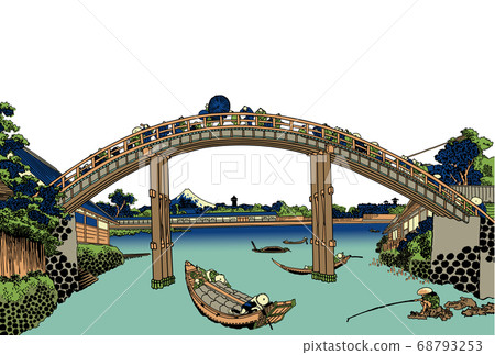 新年賀卡葛飾北齋深川曼嫩Hashishita白色背景 新年賀卡葛飾北齋深川曼嫩Hashishita白色背景 68793253