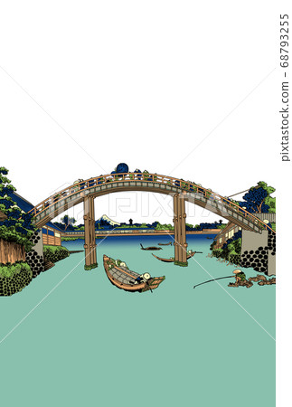 New Year's card Katsushika Hokusai Fukagawa Mannenbashita Vertical Fuji Naka White background 68793255