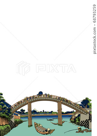 New Year's card Katsushika Hokusai Fukagawa Mannenbashita Vertical Fujishita White background 68793259