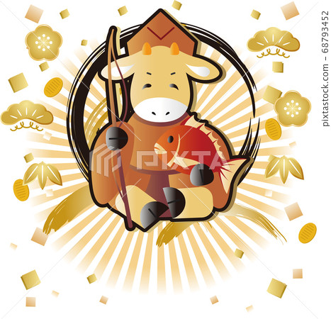 新年2021牛年牛的七個幸運神惠比壽插圖素材 新年2021牛年牛的七個幸運神惠比壽插圖素材 68793452
