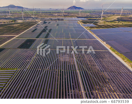 Aerial view of the solar panel in solar farm for green energy 68793539