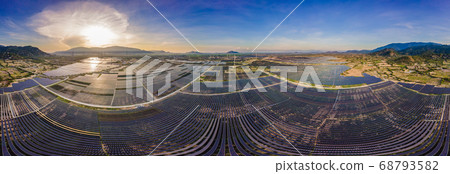 solar energy panels and wind turbine. Drone view 68793582