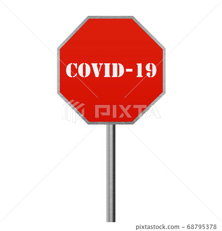 Coronavirus Stop Road Sign. Covid-19 Warning 3D Render Coronavirus Stop Road Sign. Covid-19 Warning 3D Render 68795378
