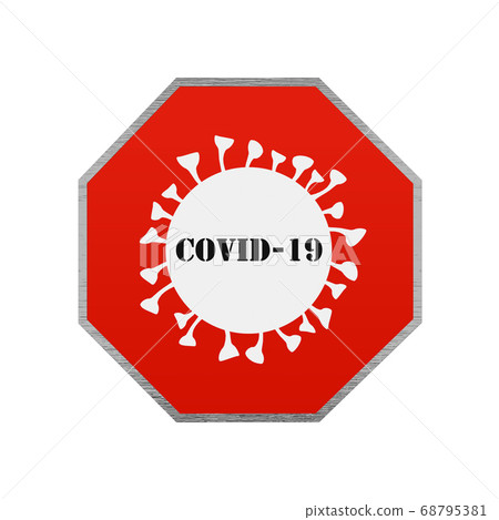 Coronavirus Stop Road Sign. Covid-19 Warning 3D Render Coronavirus Stop Road Sign. Covid-19 Warning 3D Render 68795381