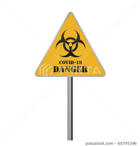 Coronavirus Biohazard Danger Road Sign. Covid-19 Warning 3D Render Coronavirus Biohazard Danger Road Sign. Covid-19 Warning 3D Render 68795396