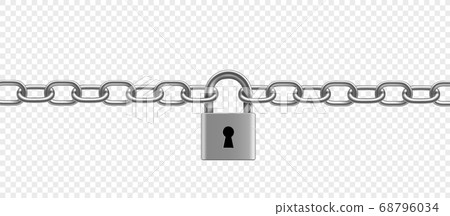 Chrome plated metal chain and padlock. Chrome plated metal chain and padlock. 68796034