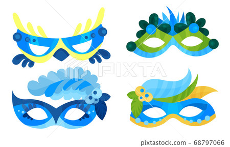 Carnival Masks with Feathers and Decorative Elements Vector Set 68797066