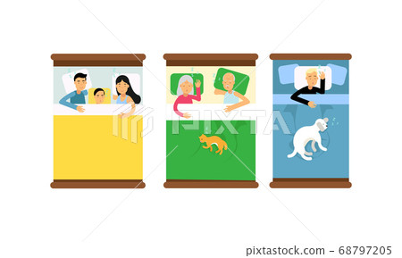 People Characters Sleeping in Bed Vector Illustration Set People Characters Sleeping in Bed Vector Illustration Set 68797205