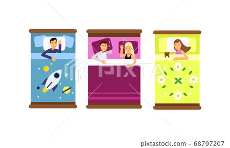 People Characters Sleeping in Bed Vector Illustration Set People Characters Sleeping in Bed Vector Illustration Set 68797207