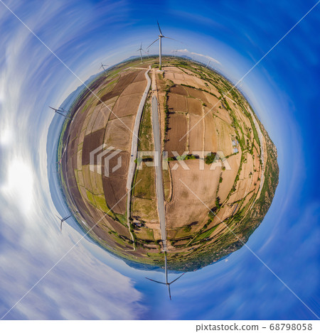 solar energy panels and wind turbine. Drone view 68798058