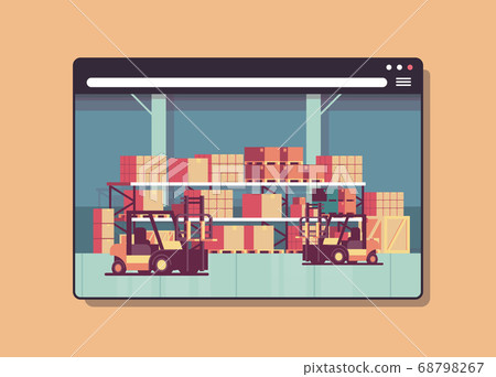 digital warehouse with forklifts in web browser window modern storehouse interior digital warehouse with forklifts in web browser window modern storehouse interior 68798267