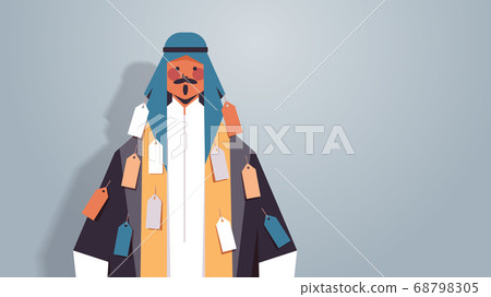 arab man with tags labels on wear inequality racial discrimination concept arab man with tags labels on wear inequality racial discrimination concept 68798305