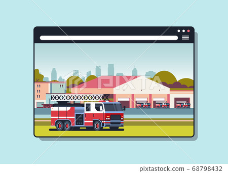 firefighter truck near building of fire station firefighting concept digital fire department in web browser window firefighter truck near building of fire station firefighting concept digital fire department in web browser window 68798432