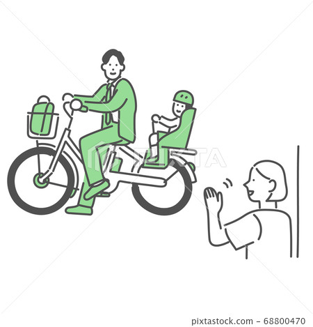 Father sending children by bicycle 68800470