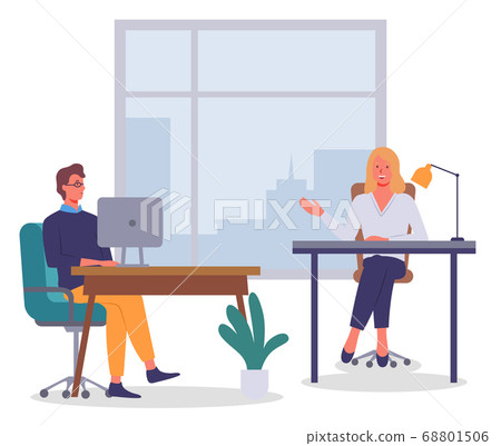 Office workers. Co-workers. Colleagues discuss project teamwork. Office staff work and communication Office workers. Co-workers. Colleagues discuss project teamwork. Office staff work and communication 68801506