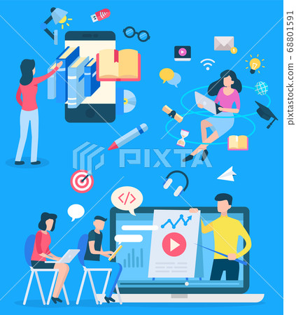 People Communication with E-book, Learn Vector 68801591