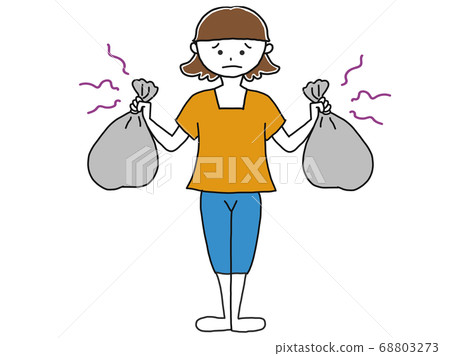 一個被垃圾氣味困擾的女人的全身插畫 一個被垃圾氣味困擾的女人的全身插畫 68803273