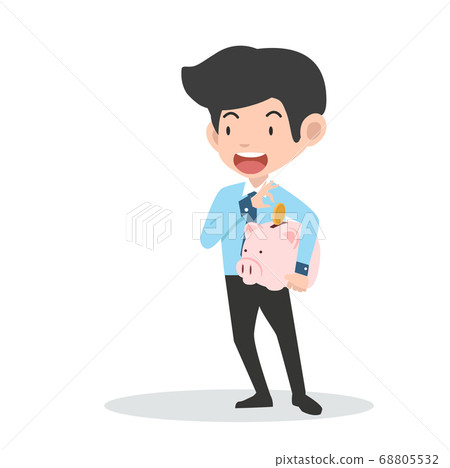 Businessman holding piggy bank saving money - Stock Illustration ...