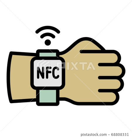 Hand nfc smartwatch icon, outline style Hand nfc smartwatch icon, outline style 68808331