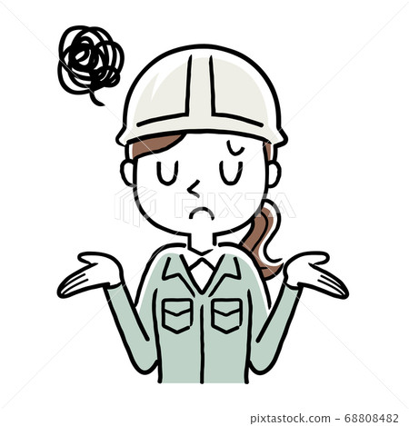 Stock illustration: young woman wearing work clothes, amazed, troubled expression Stock illustration: young woman wearing work clothes, amazed, troubled expression 68808482