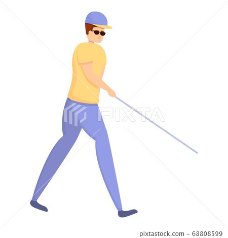 Blind boy with stick icon, cartoon style 68808599