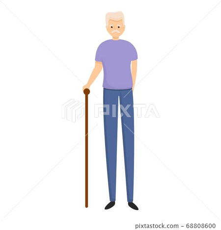 Senior man with walking stick icon, cartoon style - Stock Illustration ...