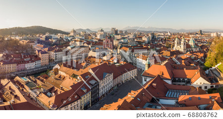 Panoramic view of Ljubljana, capital of Slovenia, at sunset. Empty streets of Slovenian capital during corona virus pandemic social distancing measures in 2020 Panoramic view of Ljubljana, capital of Slovenia, at sunset. Empty streets of Slovenian capital during corona virus pandemic social distancing measures in 2020 68808762