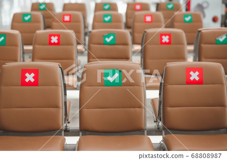 Row of chair with social distance sign 68808987
