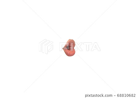 Close-up view of female mouth wearing lipstick isolated on white studio background 68810682