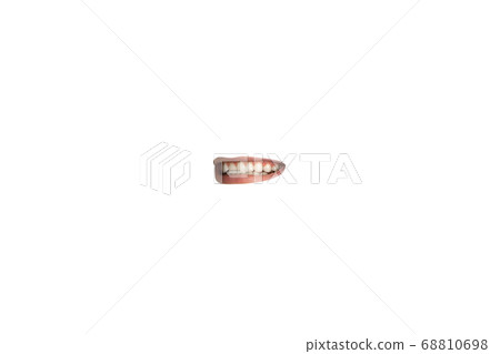 Close-up view of female mouth wearing lipstick isolated on white studio background Close-up view of female mouth wearing lipstick isolated on white studio background 68810698