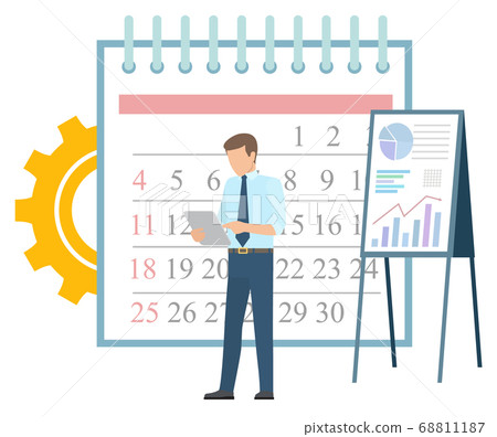 Time Management Man with Laptop and Whiteboard Time Management Man with Laptop and Whiteboard 68811187