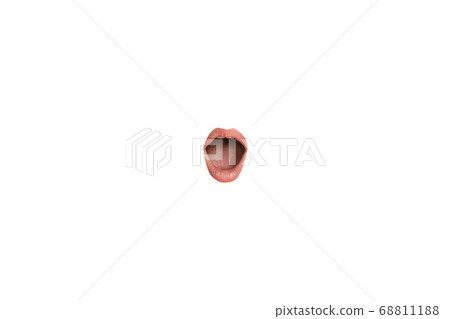 Close-up view of female mouth wearing red lipstick isolated on white studio background Close-up view of female mouth wearing red lipstick isolated on white studio background 68811188