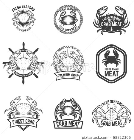 Set of crab meat labels. Fresh seafood. Design 68812306