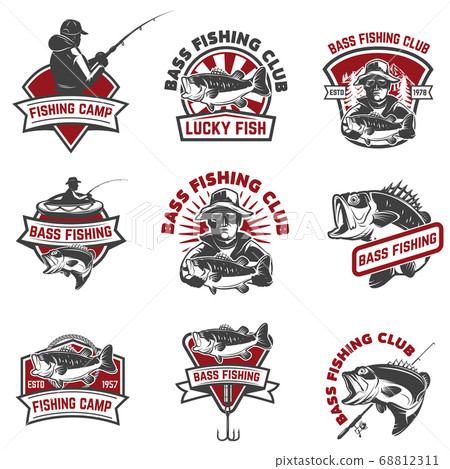 Set of bass fishing emblem templates isolated on Set of bass fishing emblem templates isolated on 68812311