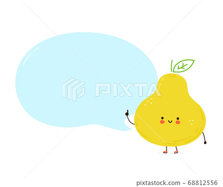 Cute happy pear fruit character with speech bubble - Stock Illustration ...