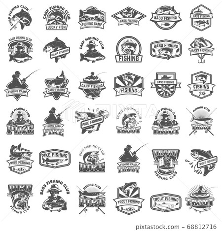 Big set of fishing icons. Carp fishing, trout Big set of fishing icons. Carp fishing, trout 68812716