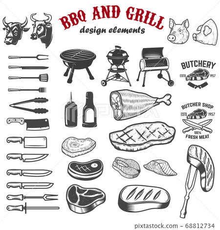 BBQ and grill design elements for logo, label, - Stock Illustration ...